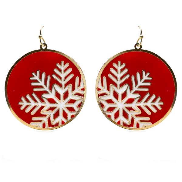 DISC WITH SNOWFLAKE EPOXY DANGLE EARRINGS