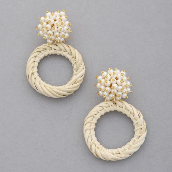 PEARL BALL RATTAN ROUND DANGLE EARRING