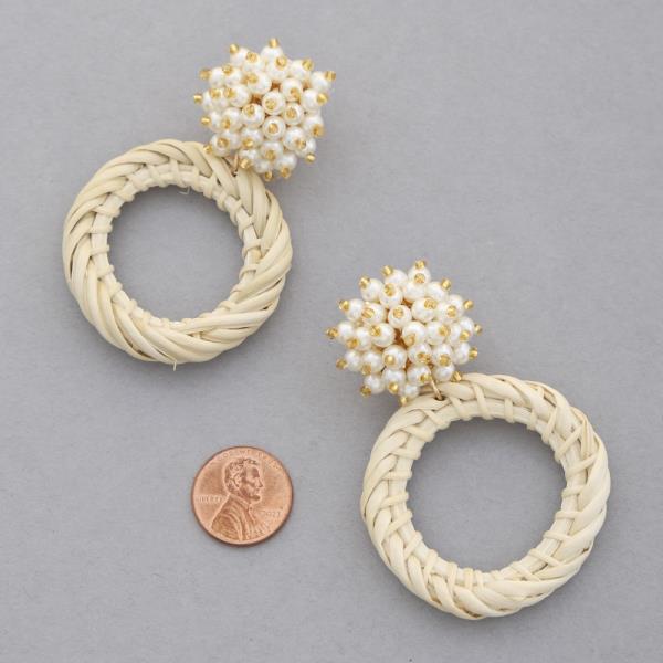 PEARL BALL RATTAN ROUND DANGLE EARRING