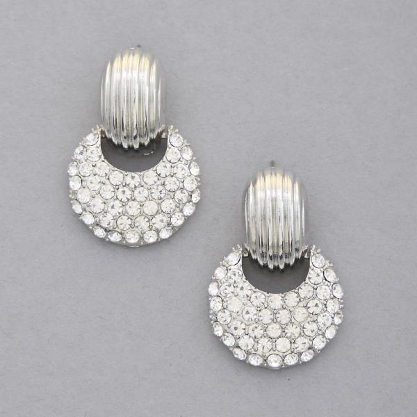 RHINESTONE METAL ROUND EARRING