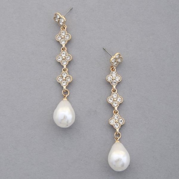 CLOVER PEARL BEAD DANGLE EARRING