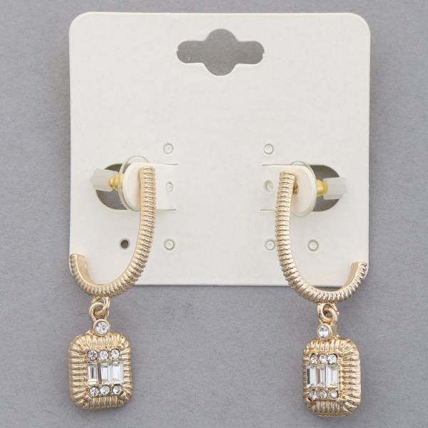 RECTANGLE RHINESTONE OPEN HOOP DANGLE EARRING