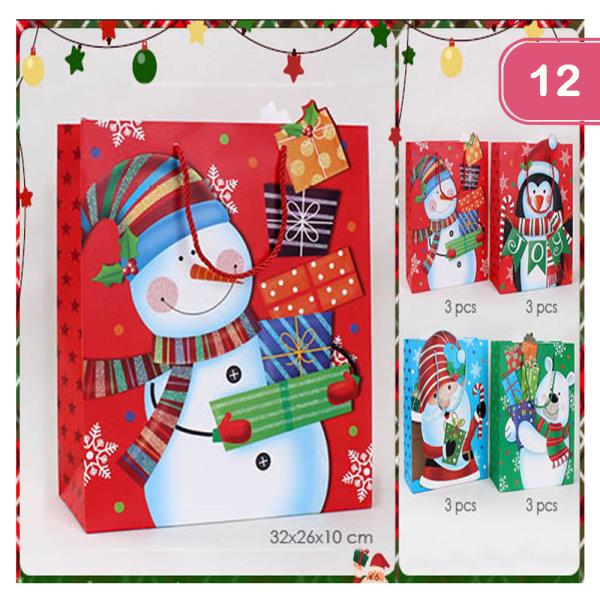 SNOWMAN SANTA BEAR PENGUIN GIFT BAG (12 UNITS)