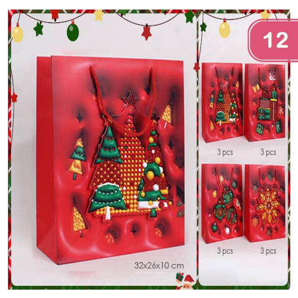 3D EFFECT BALL GIFTBOX SNOWFLAKE TREE GIFT BAG (12 UNITS)