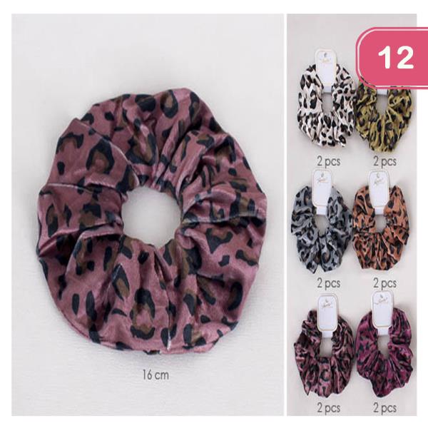 CHEETAH VELVET JUMBO SIZE HAIR TIE (12 UNITS)