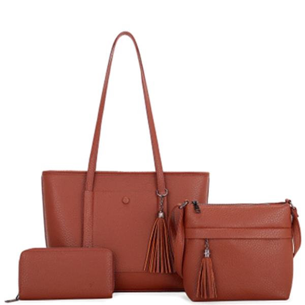 3IN1 SMOOTH TASSEL TOTE W CROSSBODY AND WALLET SET