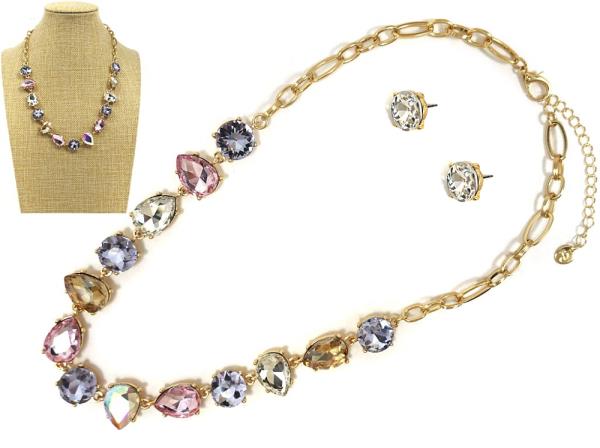 COLOR STONE NECKLACE EARRING SET
