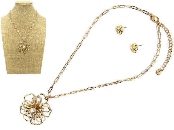 FLOWER PENDANT NECKLACE EARRING SET