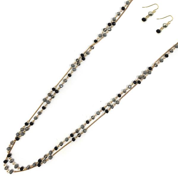 ACRYLIC BEAD LONG NECKLACE EARRING SET