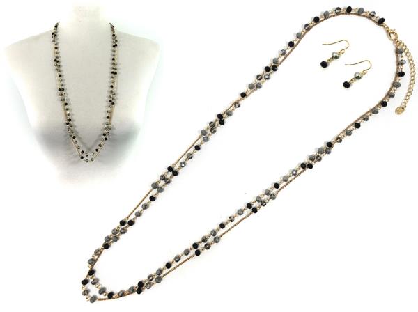 ACRYLIC BEAD LONG NECKLACE EARRING SET