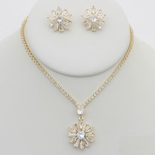 RHINESTONE FLOWER NECKLACE & EARRING SET