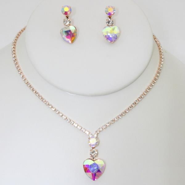 TIERED HEART RHINESTONE PENDANT NECKLACE SET