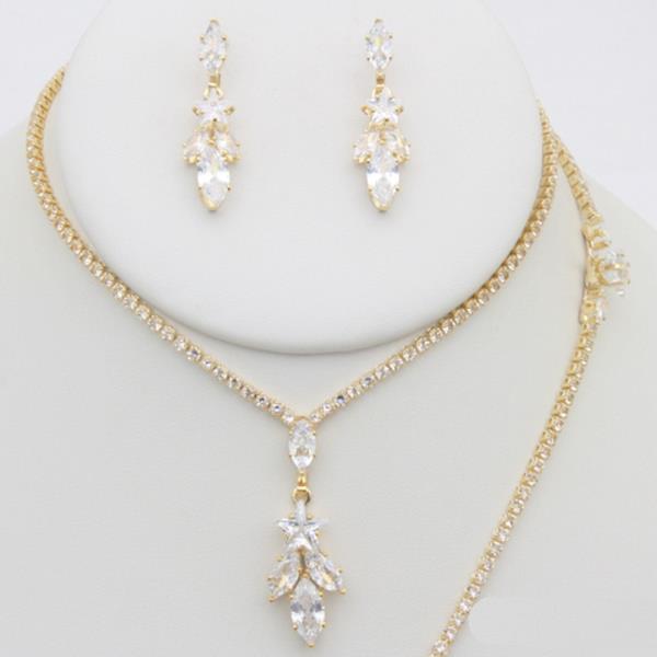 RHINESTONE NECKLACE EARRING BRACELET SET