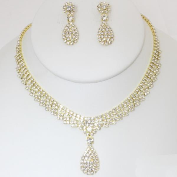 RHINESTONE TEAR DROP NECKLACE EARRING SET