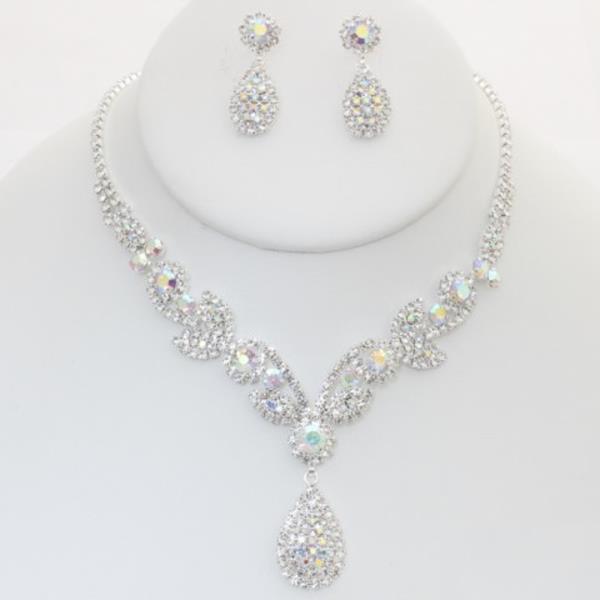 RHINESTONE TEARDROP NECKLACE EARRING SET