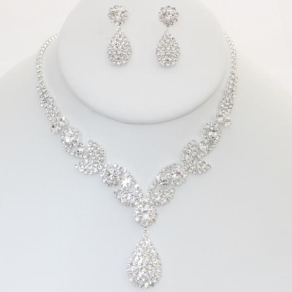 RHINESTONE TEARDROP NECKLACE EARRING SET