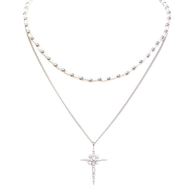 2 LAYERED STARBURST PENDANT PEARL NECKLACE