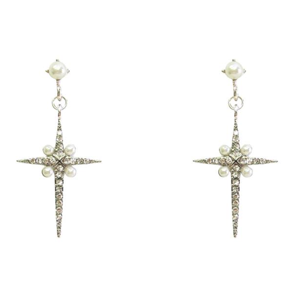 RHINESTONE PEARL STARBURST DANGLE EARRING