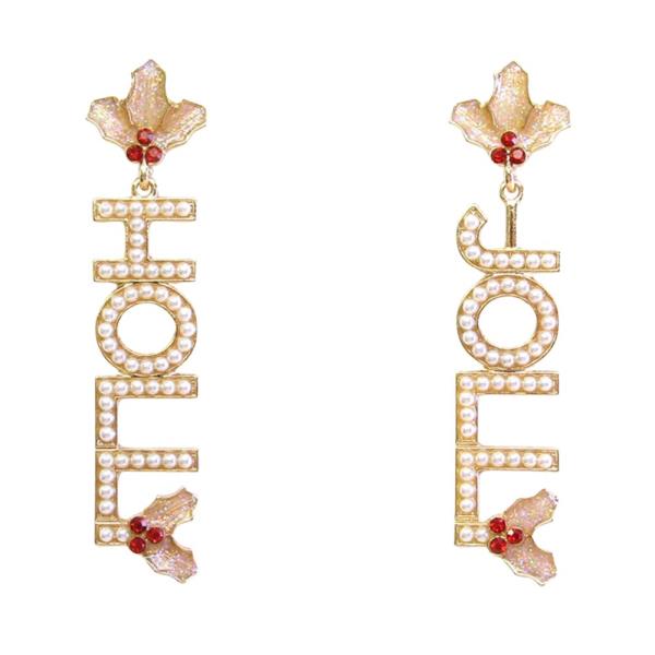 PEARL CHRISTMAS HOLLY JOLLY EARRING