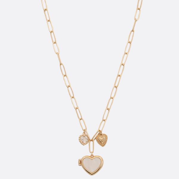 HEART LOCKET OVAL LINK METAL NECKLACE