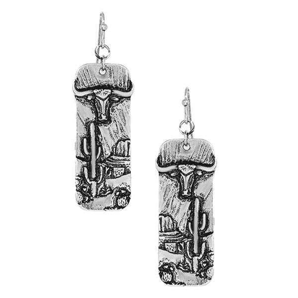 WESTERN STYLE CACTUS CATTLE RECTANGLE DANGLE EARRING