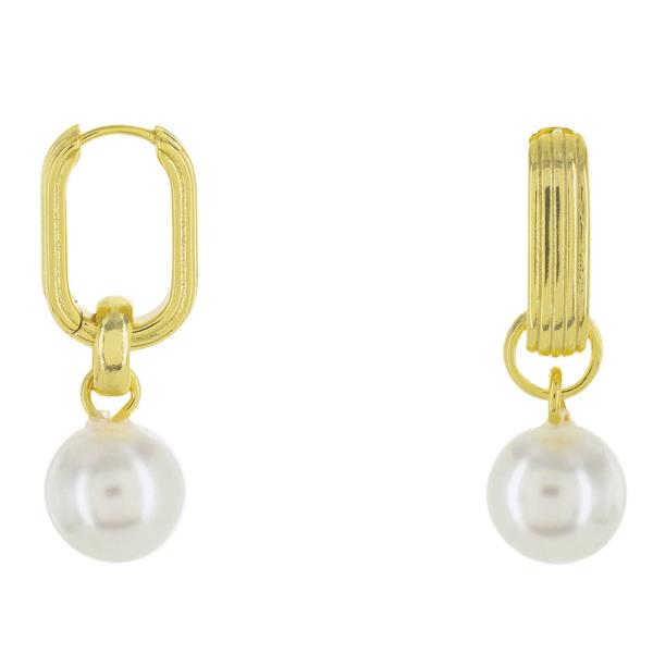 PEARL BEAD OVAL HOOP GOLD PLATED EARRING