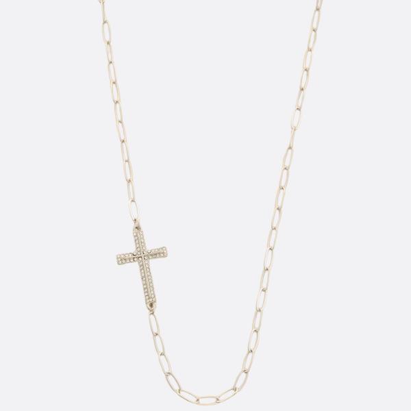 RHINESTONE CROSS OVAL LINK NECKLACE