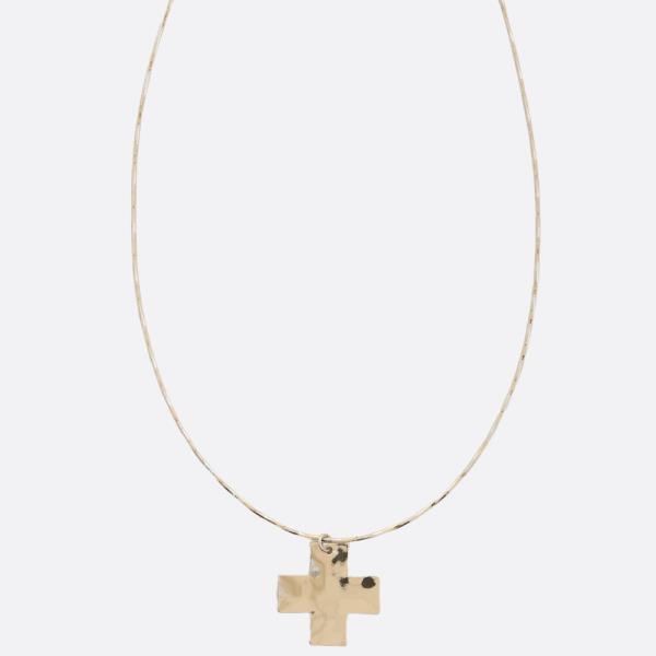 WIDE CROSS PENDANT METAL NECKLACE