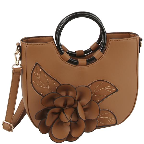 SMOOTH FLOWER ROUND HANDLE SATCHEL BAG