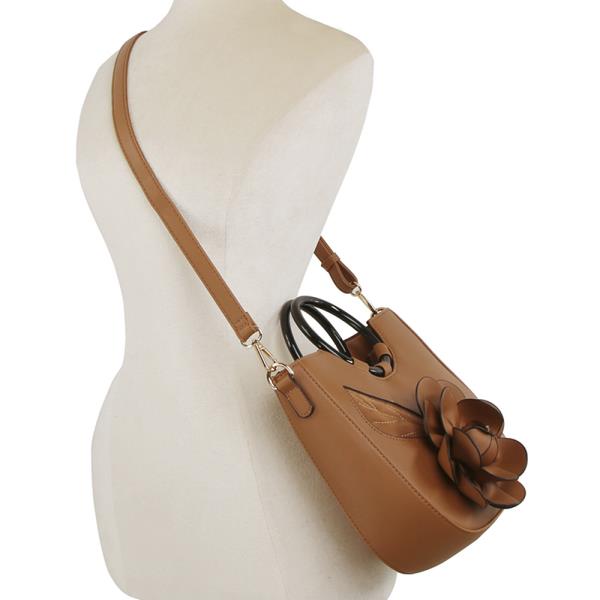 SMOOTH FLOWER ROUND HANDLE SATCHEL BAG