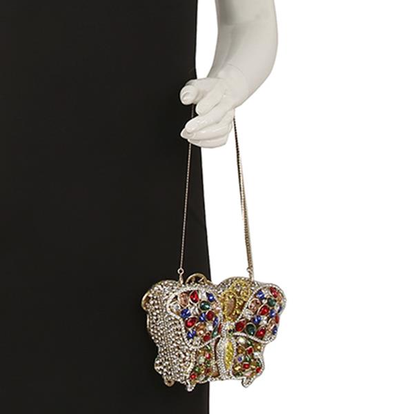 CUTE BLING RHINESTONE GEM BUTTERFLY EVENING CLUTCH BAG