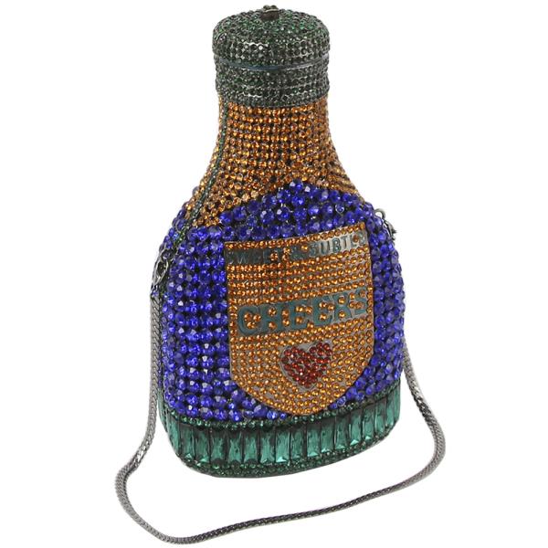 MULTI RHINESTONE ALL OVER CHEERS CELEBRATION BOTTLE BAG