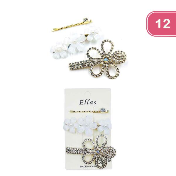 FLOWER RHINESTONE HAIR PINS SET (12 UNTIS)