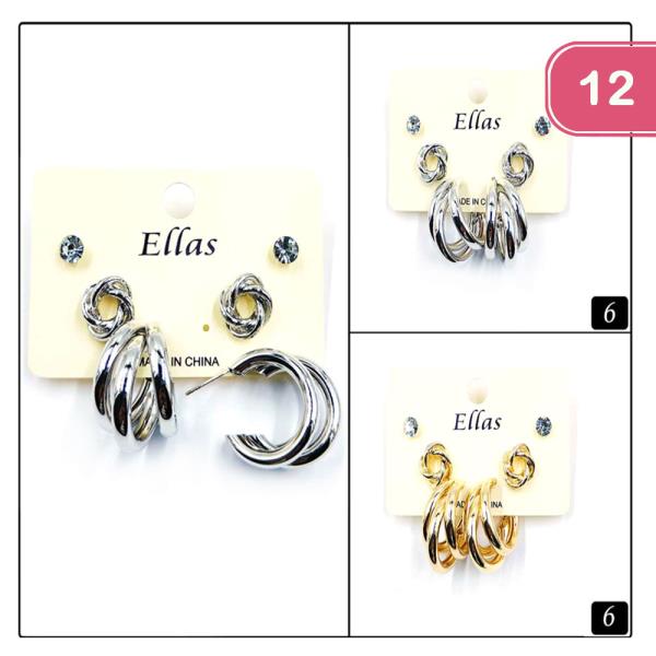 LAYERED HOOP EARRING AND STUD EARRING SET (12 UNITS)