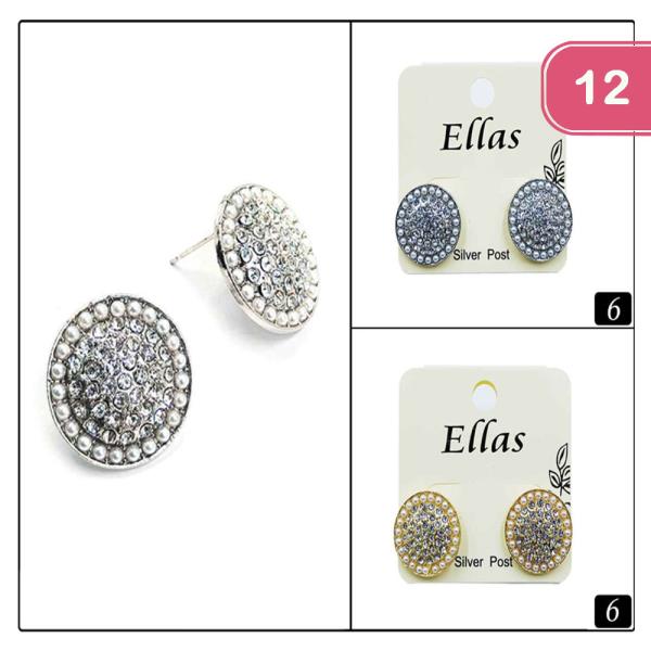 ROUND RHINESTONE PEARL STUD EARRING (12 UNITS)