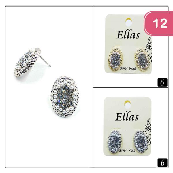 ROUND RHINESTONE PEARL STUD EARRING (12 UNITS)