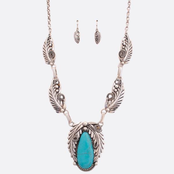 WESTERN STYLE TEARDROP TQ METAL NECKLACE