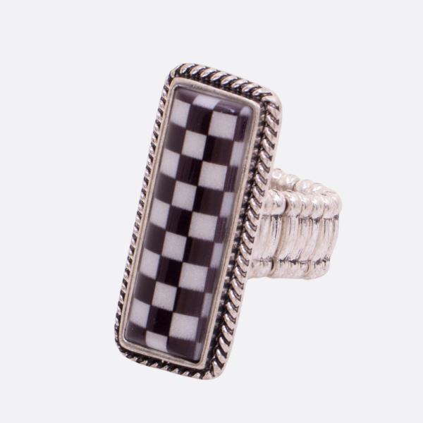 WESTERN STYLE CHECKERED PATTERN STRETCH RING