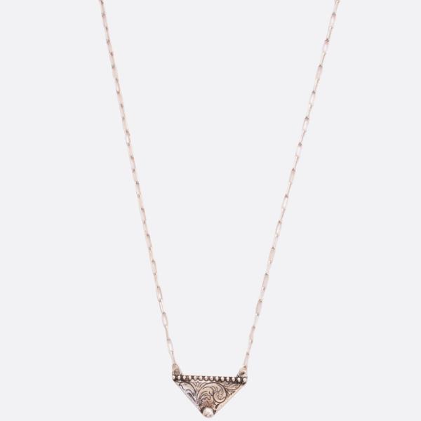 WESTERN STYLE TRIANGLE FILIGREE PATTERN PENDANT METAL NECKLACE