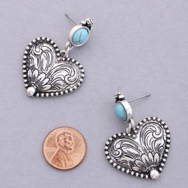 WESTERN STYLE HEART FILIGREE PATTERN TQ BEAD EARRING