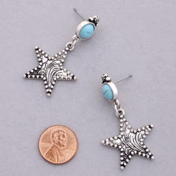 WESTERN STYLE TQ BEAD STAR DANGLE EARRING