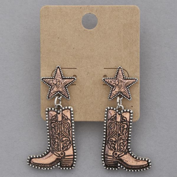 WESTERN STYLE COWBOY BOOT STAR DANGLE METAL EARRING