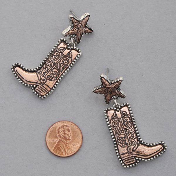 WESTERN STYLE COWBOY BOOT STAR DANGLE METAL EARRING