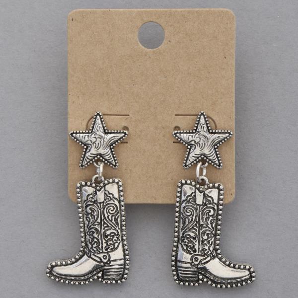 WESTERN STYLE COWBOY BOOT STAR DANGLE METAL EARRING