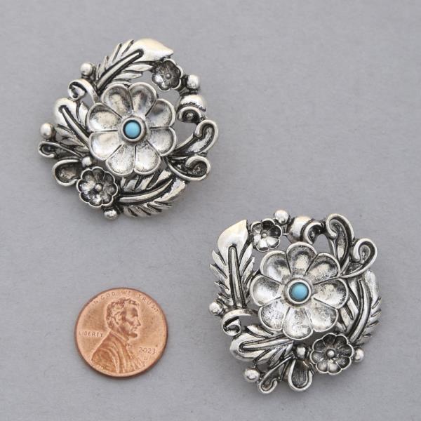 WESTERN STYLE FLOWER METAL ROUND EARRING