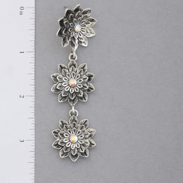 WESTERN STYLE FLOWER LINK RHINESTONE DANGLE EARRING