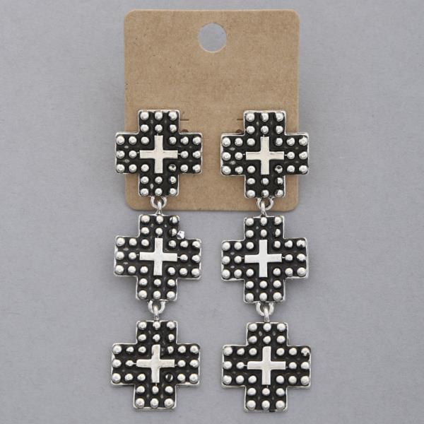 WESTERN STYLE CROSS STUDDED DANGLE EARRING