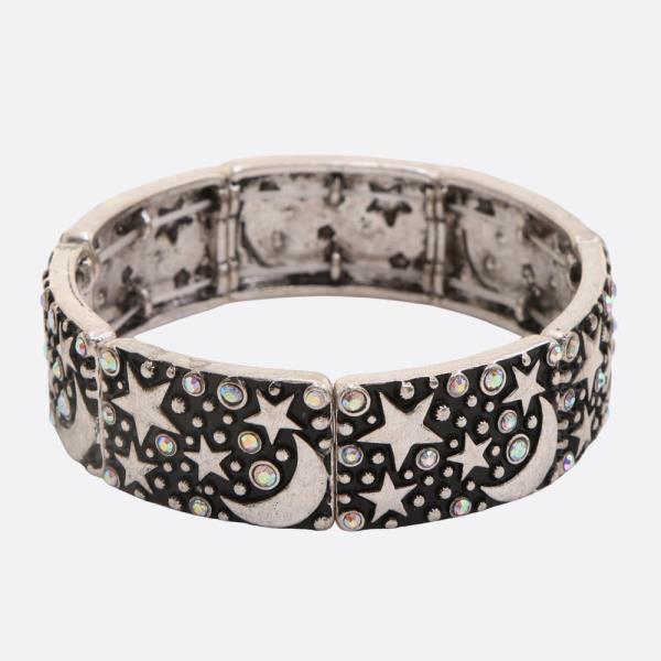 STAR MOON RHINESTONE METAL BRACELET