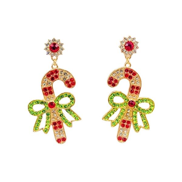 RHINESTONE CHRISTMAS CANDY CANE EARRING