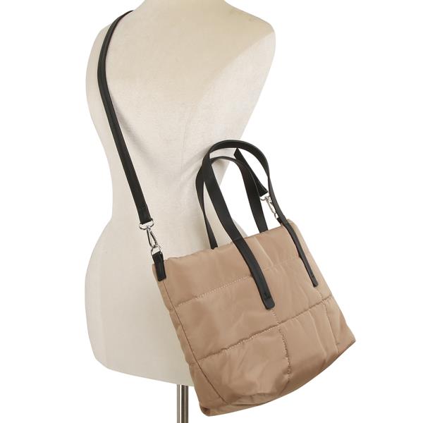 SMOOTH NYLON TEXTURE PUFFY TOTE BAG